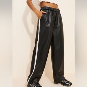 Anthropologie Vegan Leather Wide-Leg Pants with White Stripe